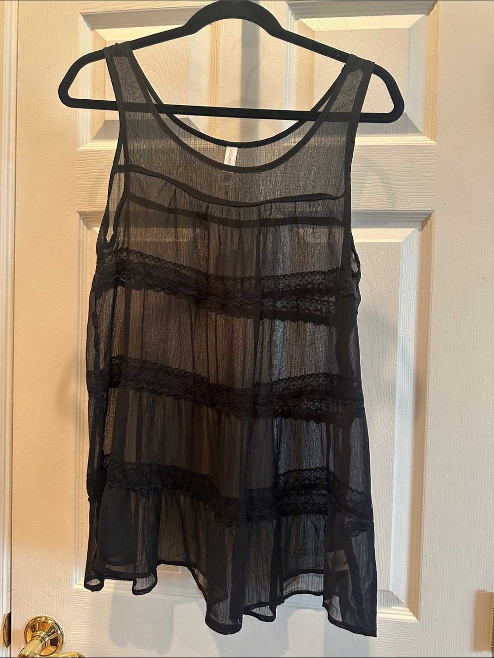Xhilaration Black Sheer Lace-Trim Tank